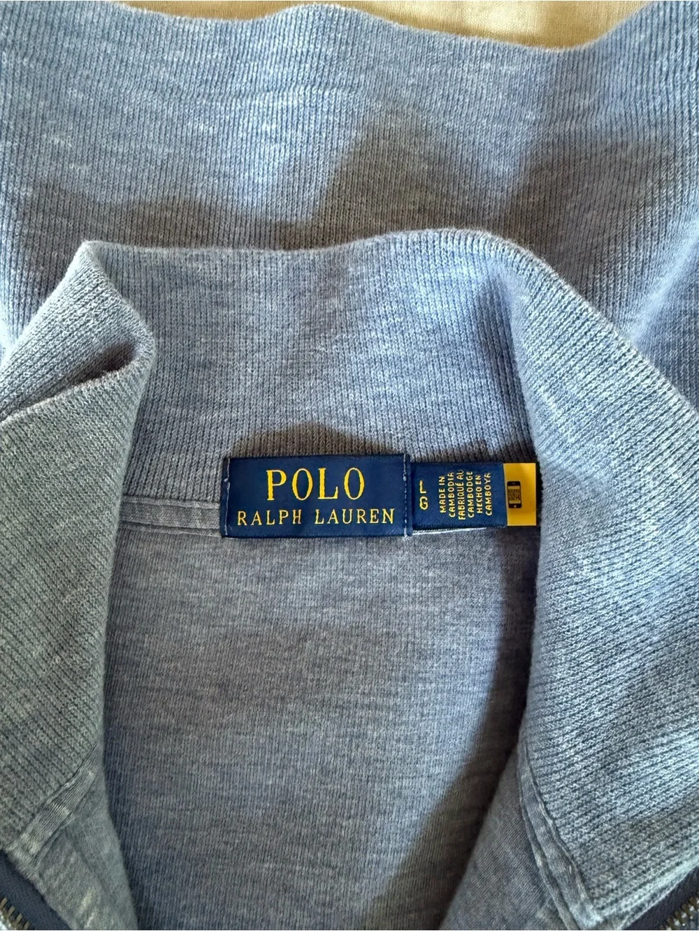 Polo Ralph Lauren Estate Rib Quarter Zip Sweater Blue Gray L Cotton Preppy